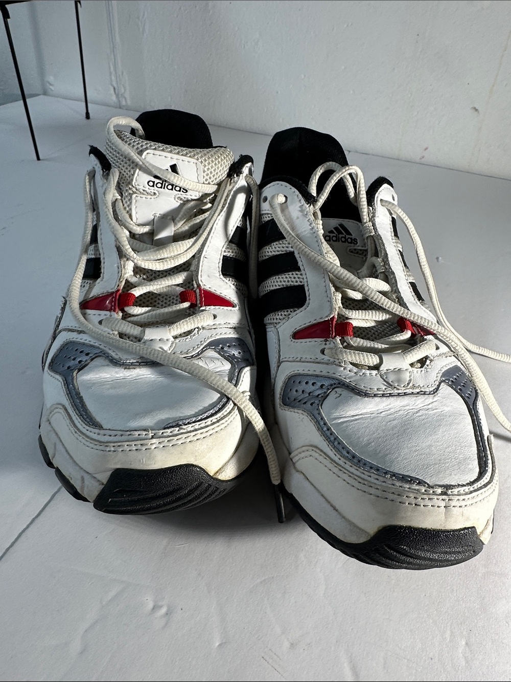 adidas Men’s White Black Athletic Sneakers with Red Accents